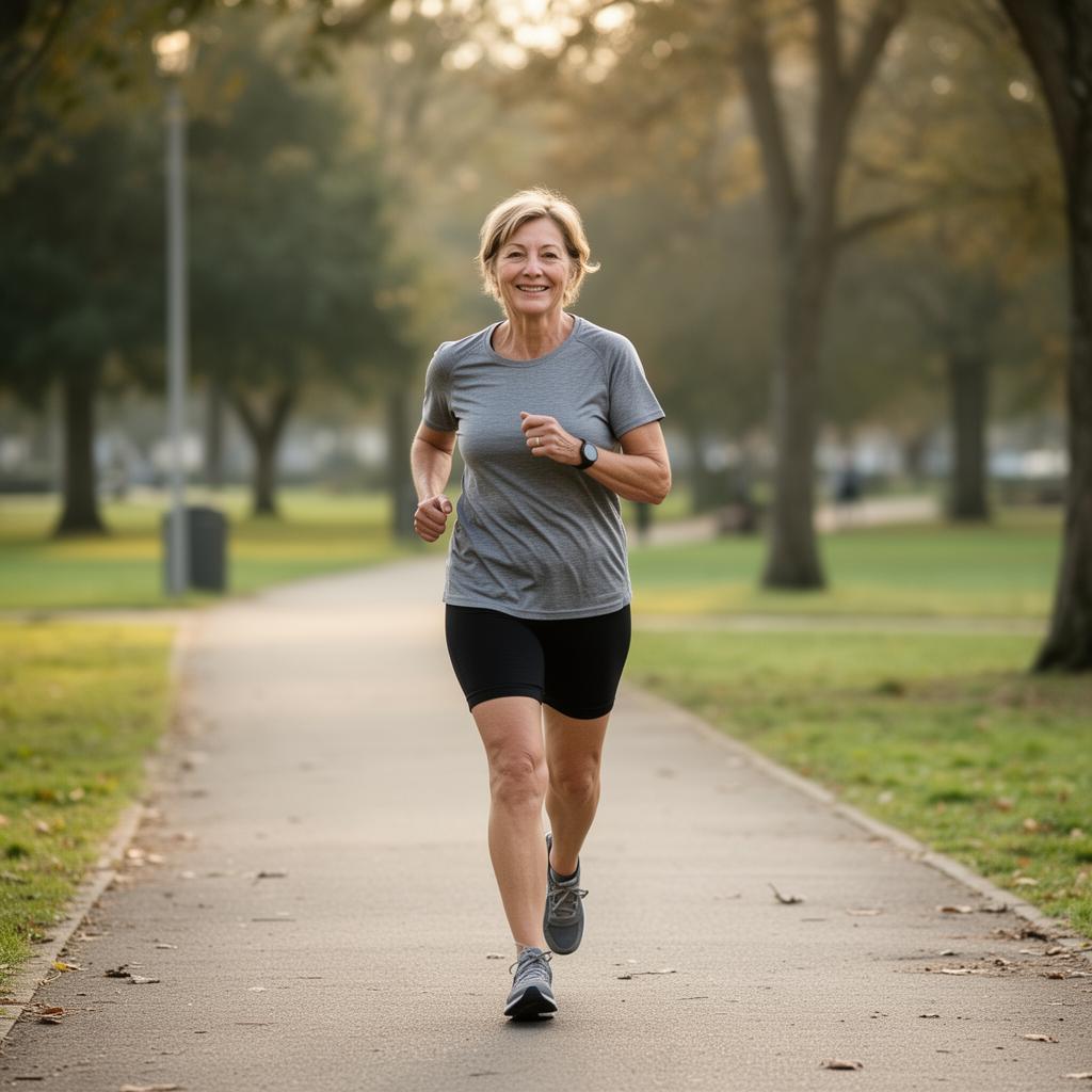 Running beginner jogging at an easy pace on a park path